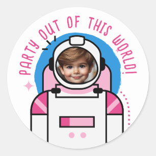 Sticker Rond Photo personnalisée Une fête d'astronautes hors de