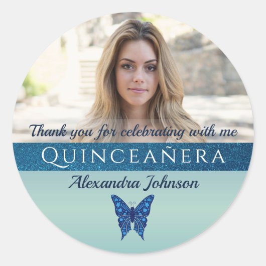 Sticker Rond Photo Quinceanera Merci (Devant)