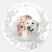 Sticker Rond Photo Silver Grey Christmas Wreath (Devant)