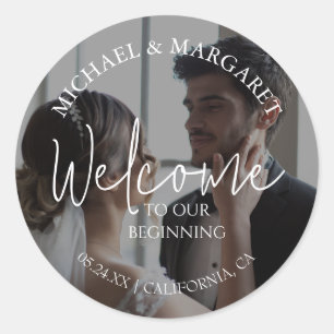 Sticker Rond Photo Simple Elegant Merci Mariage Faveur