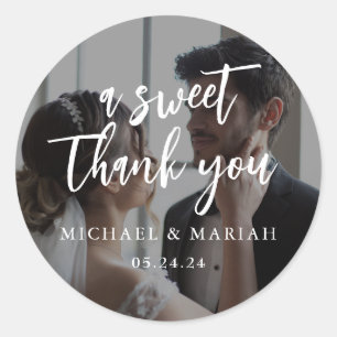 Sticker Rond Photo Simple Elegant Merci Mariage Faveur