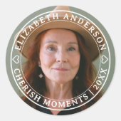 Sticker Rond Photo simple élégante Classique Blanc Script Retir (Devant)