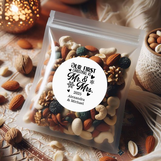 Sticker Rond Photo Snowflakes Noël Mr et Mrs.