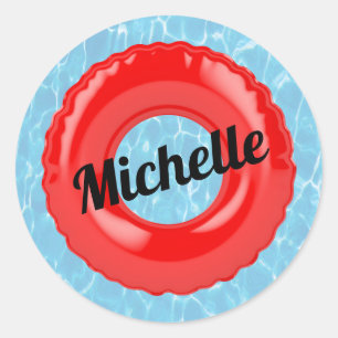 Sticker Rond Photo Tube de la piscine rouge illustrée