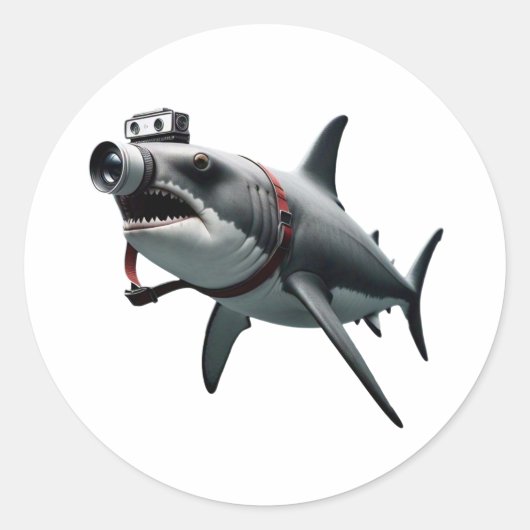 Sticker Rond Photographe de requin avec caméra Capture d'écran (Devant)