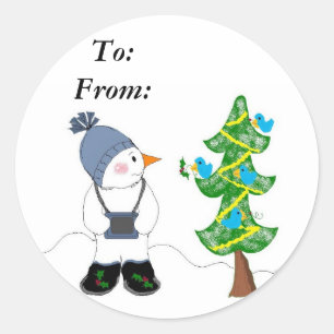 Sticker Rond Photographe de Snowman - Gifttag