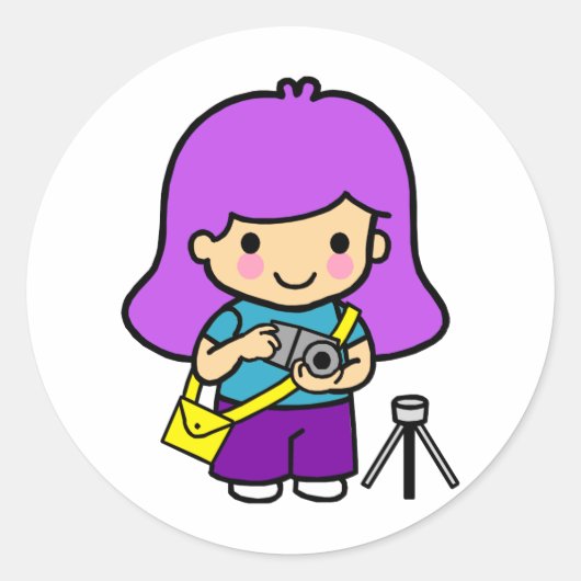 Sticker Rond Photographe fille (Devant)