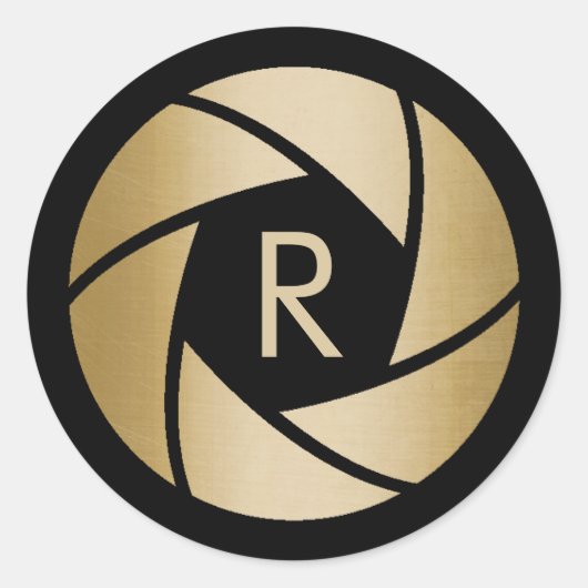 Sticker Rond Photographe Gold Camera Lens Monogramme initial (Devant)