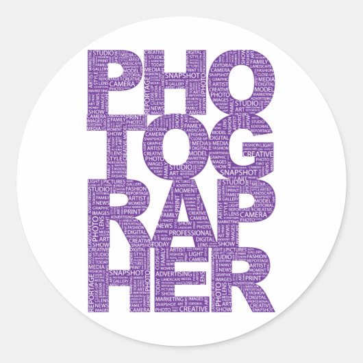 Sticker Rond Photographe - Texte Violet (Devant)