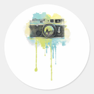 Sticker Rond Photographie Camara Lover Idée du photographe Vint