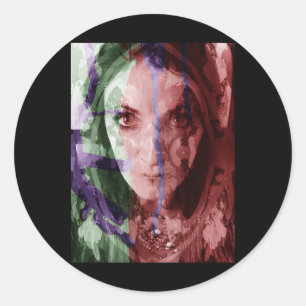Sticker Rond Photographie Filtrée Peinture Femme Portrait Stic