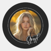 Sticker Rond Photographie noir blanc moderne Script Graduation  (Devant)