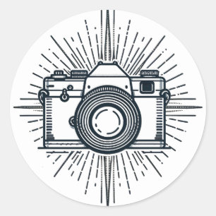 Sticker Rond Photographie Photographe Appareil photo Minimal Vi