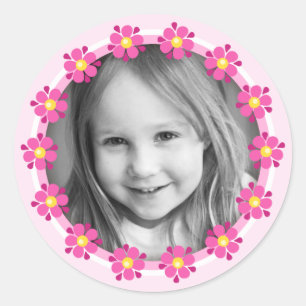 Sticker Rond Photographie rose de coutume de cadre de photo de