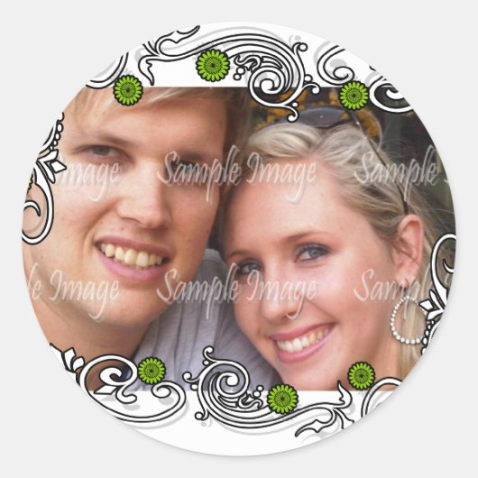 Sticker Rond Photos de mariage blanc vert (Devant)
