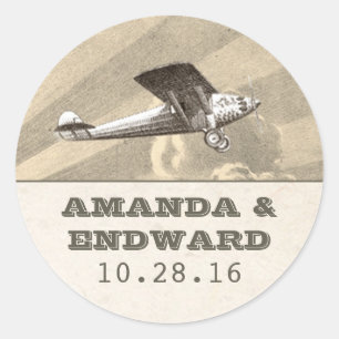 Sticker Rond Photos de mariage de destination d'avion vintage