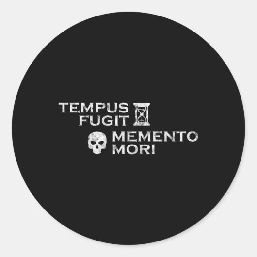 Sticker Rond Phrase latine Tempus Fugit Meto Mori (Devant)