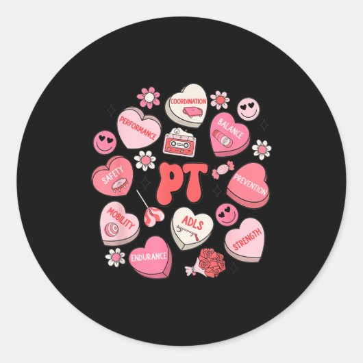 Sticker Rond Physical Therapy Groovy Valentine's Day Heart Cand (Devant)