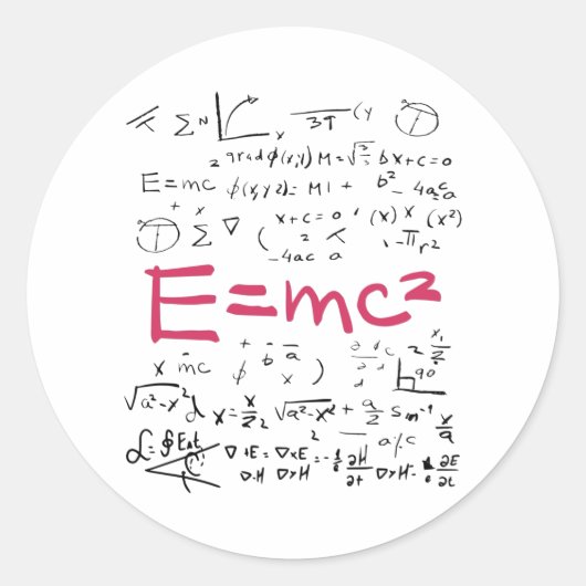 Sticker Rond Physics and Math Formulas EMC2 (Devant)