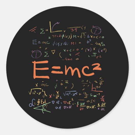 Sticker Rond Physique et formules mathématiques EMC2 (Devant)