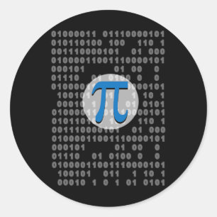 Sticker Rond Pi Day Ascii Binary Code 3.14 Pi Symbole math Nerd
