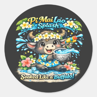 Sticker Rond Pi Mai Lao Splash Soaked Like a Buffalo Funny Shir