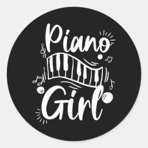 Sticker Rond Piano-fille Lady Pianiste Piano-joueur