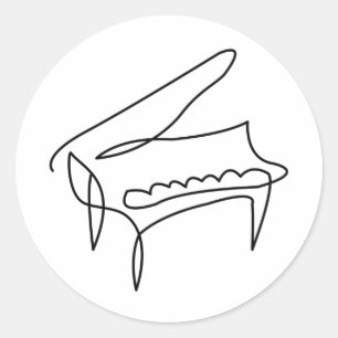 Sticker Rond Piano Grand Piano Ligne Simple Dessin Classic Roun