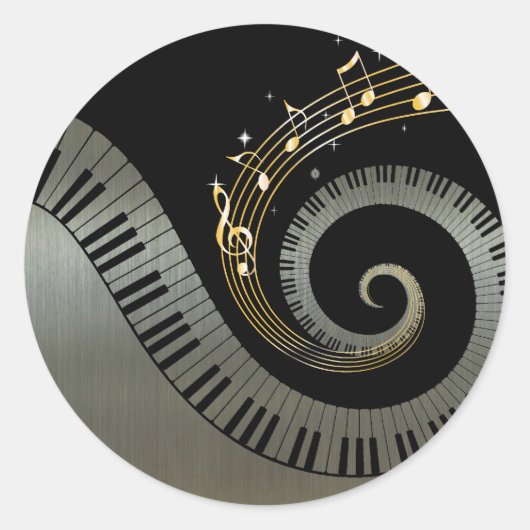 Sticker Rond Piano Keys et Gold Music Notes argent (Devant)