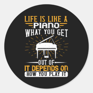 Sticker Rond Piano - La Vie Est Comme Un Piano
