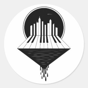 Sticker Rond Piano Skyline