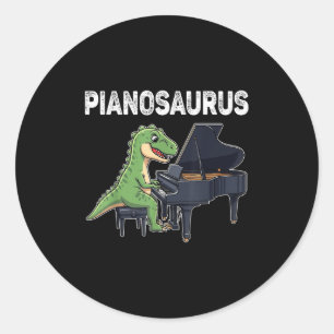 Sticker Rond Pianosaurus Dinosaure Drôle Jouer Piano Kids Musi