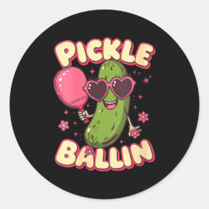 Sticker Rond pickle ball féminin mignon dessin animé pickleball