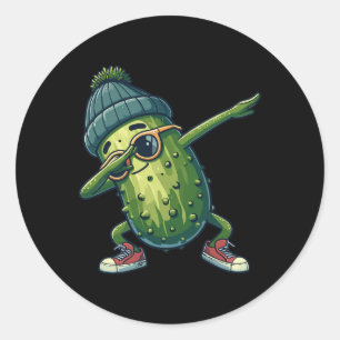 Sticker Rond Pickle Concomber Funny National Pickle Day Dabbing