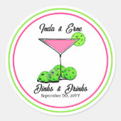 Sticker Rond Pickleball Bridal Shower Dinks & Drinks Customized (Devant)