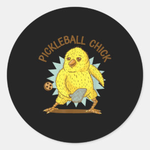 Sticker Rond Pickleball Chick Drôle Citation Poulet Avec Paddle