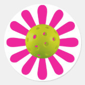 Sticker Rond Pickleball : mignon pickleball rose fleur classiqu (Devant)