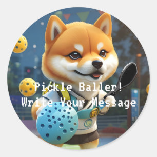 Sticker Rond Pickleball Pickleball Baller Shiba Inu
