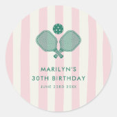 Sticker Rond Pickleball Pink Green Preppy fête d'anniversaire (Devant)