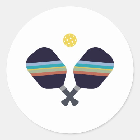 Sticker Rond Pickleball Sport Paddle Bleu rayé (Devant)