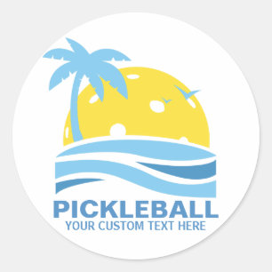 Sticker Rond Pickleball Tropical Palm Tree Sun Votre texte pers