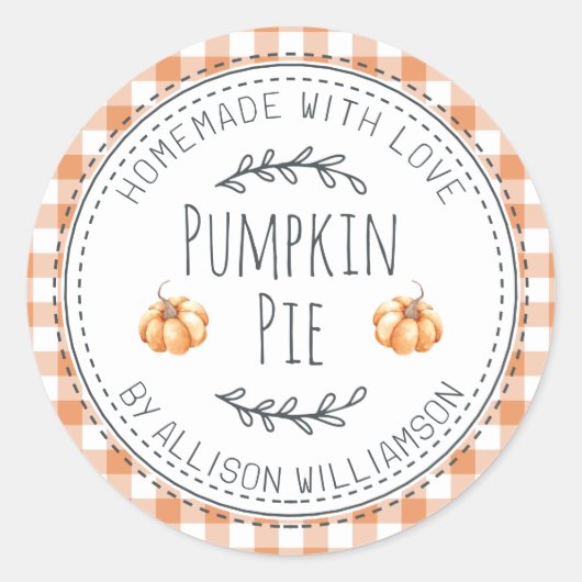 Sticker Rond Pie Citrouille maison rustique Orange Check (Devant)