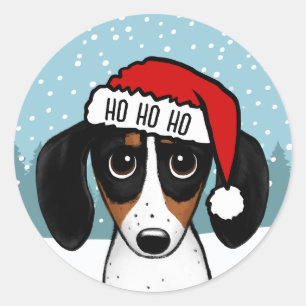 Sticker Rond Piebald Dachshund Père Noël Cute Wiener Chien pers
