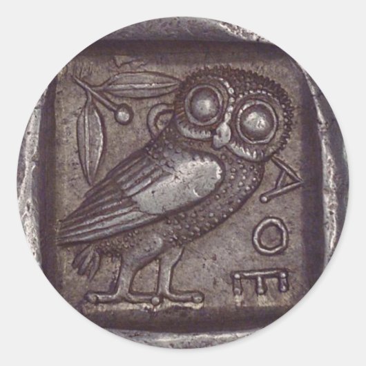 Sticker Rond Pièce de la Chouette antique (Devant)