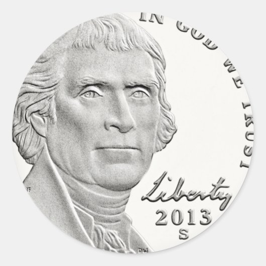 Sticker Rond Pièce de nickel à l'effigie de Thomas Jefferson (Devant)