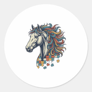 Sticker Rond Pièce de puzzle de cheval coloré T-Shirt gravure v