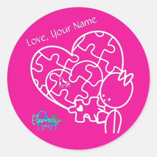 Sticker Rond Pièce de puzzle d'un million rose personnalisée (Devant)