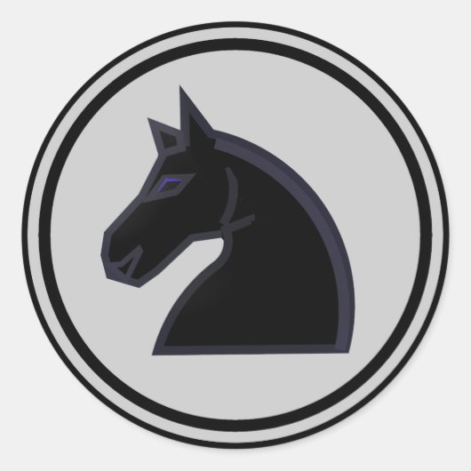 Sticker Rond Pièce d'échecs noire de chevalier de cheval (Devant)