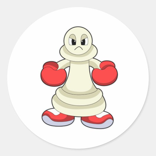 Sticker Rond Pièce d'échecs Pion en boîte avec gants de boxe (Devant)