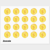 Sticker Rond Pièces de dollar en or (Feuille)